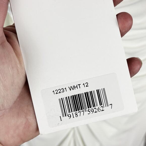 Mac Duggal Beaded Cuff Off-Shoulder Faux Wrap Gown White NWT Size 12 - Picture 11 of 12